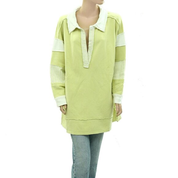 Free People We The Free Clean Prep Polo Pullover Top Oversized Striped L 271670 - Picture 4 of 8